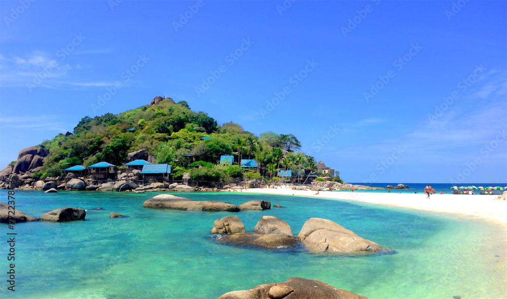 panoramic view of the snow-white beach of the tropical Nang Yuan island, Thailand