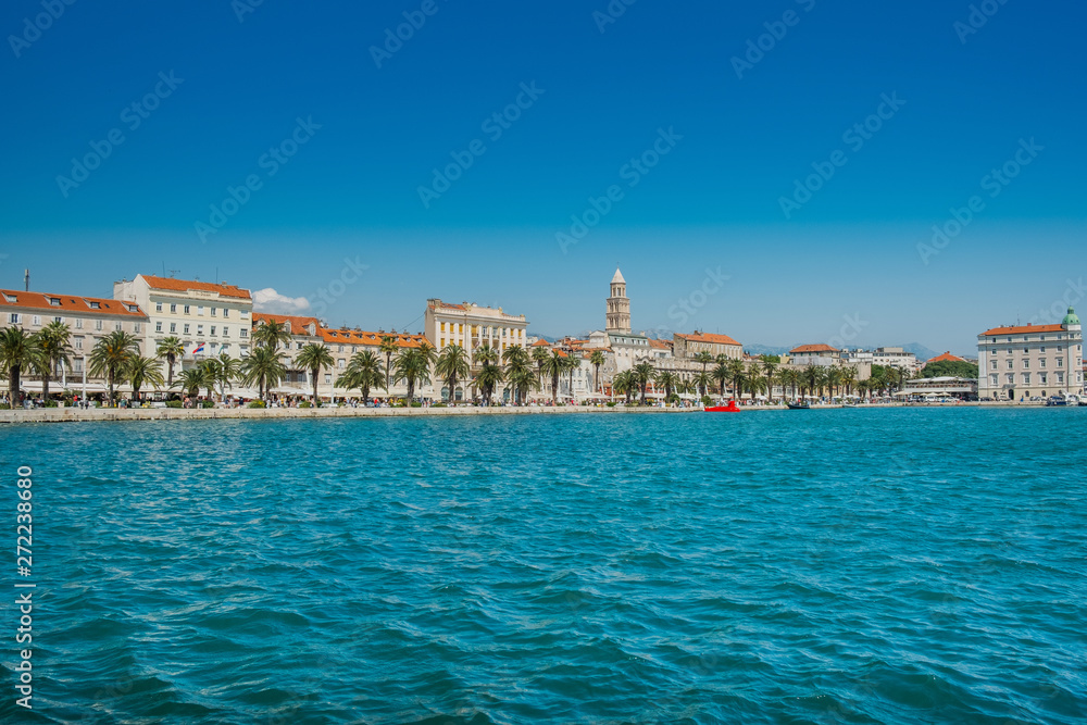 Cathedral tower and marina of Split, Croatia, largest city of the region of Dalmatia