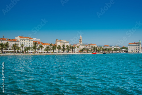 Cathedral tower and marina of Split, Croatia, largest city of the region of Dalmatia