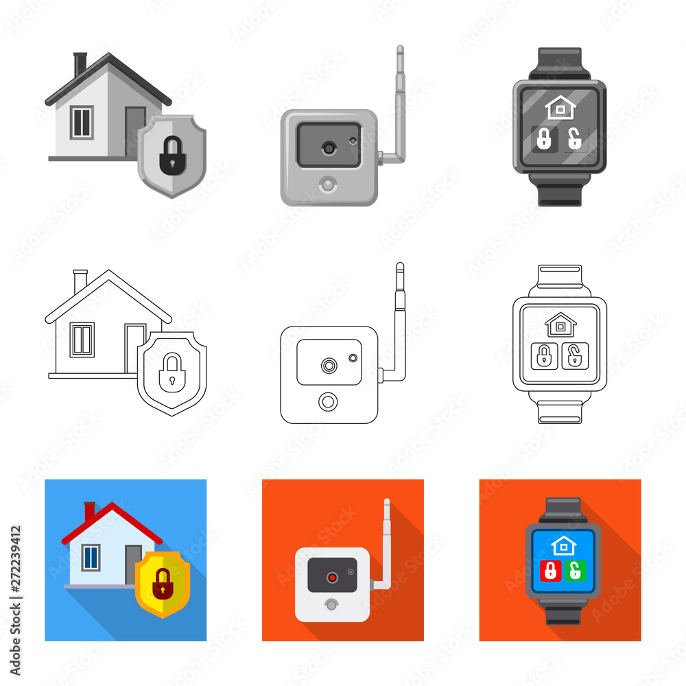 Vector illustration of office and house symbol. Collection of office and system vector icon for stock. Vector illustration of office and house symbol. Collection of office and system vector icon for stock.