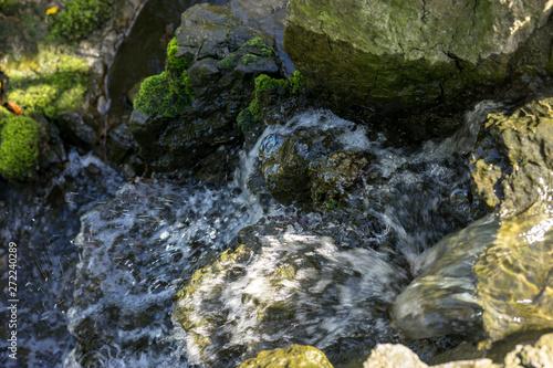 Flower garden, Netherlands , a large waterfall next to a rock