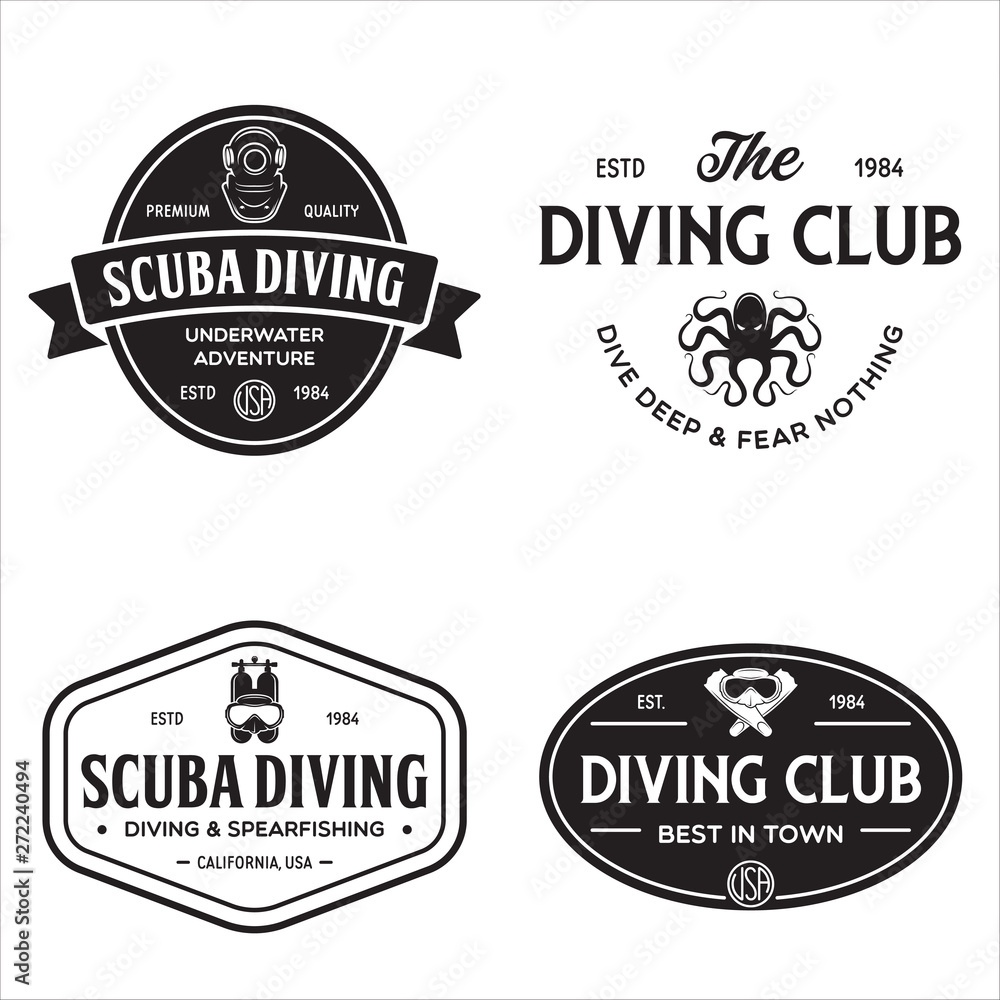 Set of Scuba diving club and diving school design. Concept for shirt or ...