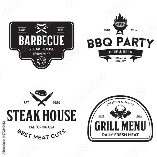 Steak House, barbecue, bbq party, restaurant logo templates. Collection elements for grill menu design.