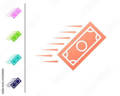 Coral Fast payments icon isolated on white background. Fast money transfer payment. Financial services, fast loan, time is money, cash back concept. Set color icons. Vector Illustration