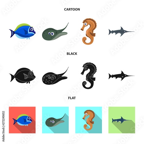 Isolated object of sea and animal sign. Collection of sea and marine vector icon for stock.