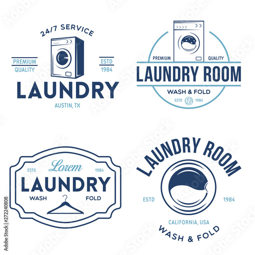 Set of labels or logos for laundry service. Vector emblems and design elements. Laundry logo and household wash templates and badges.