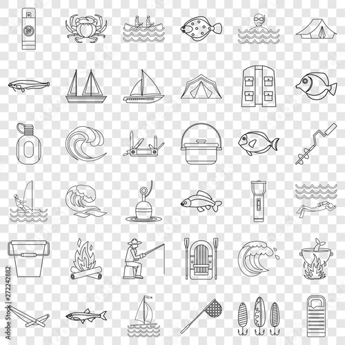 Crab icons set. Outline style of 36 crab vector icons for web for any design