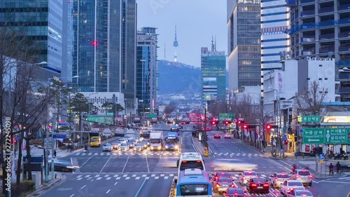 Traffic at Seoul City,South Korea.Timelapse 4k