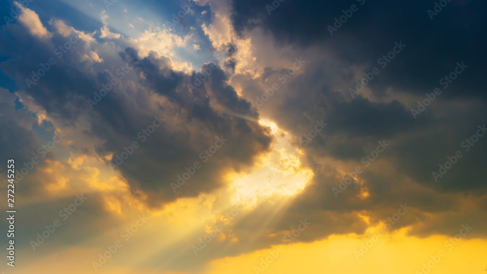 Natural scene Sky clouds and sunrays background
