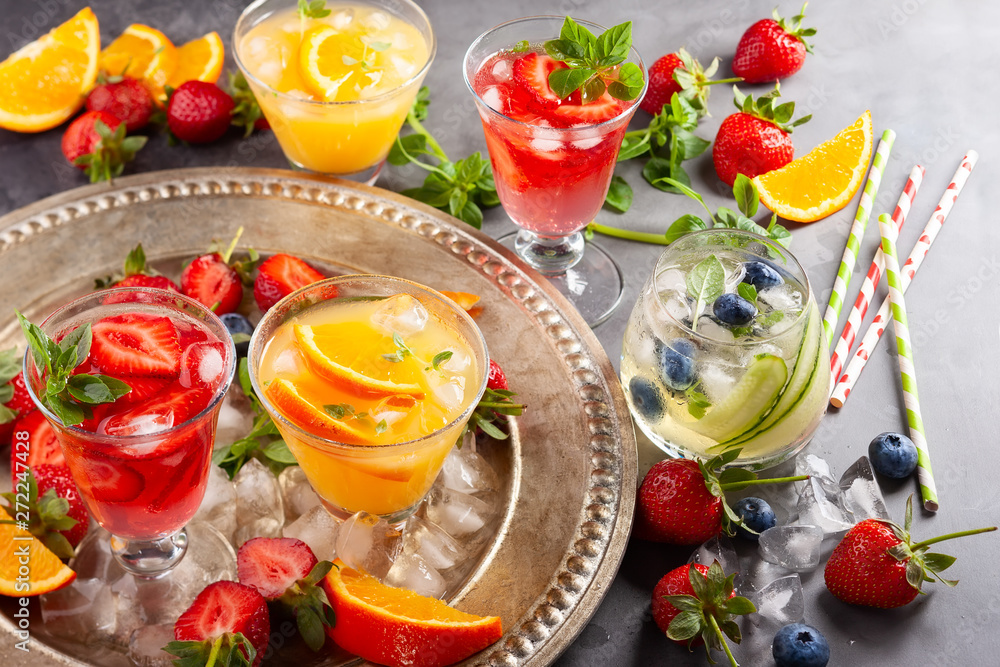 Assortment summer non-alcoholic cocktails. Assortment summer non-alcoholic cocktails.