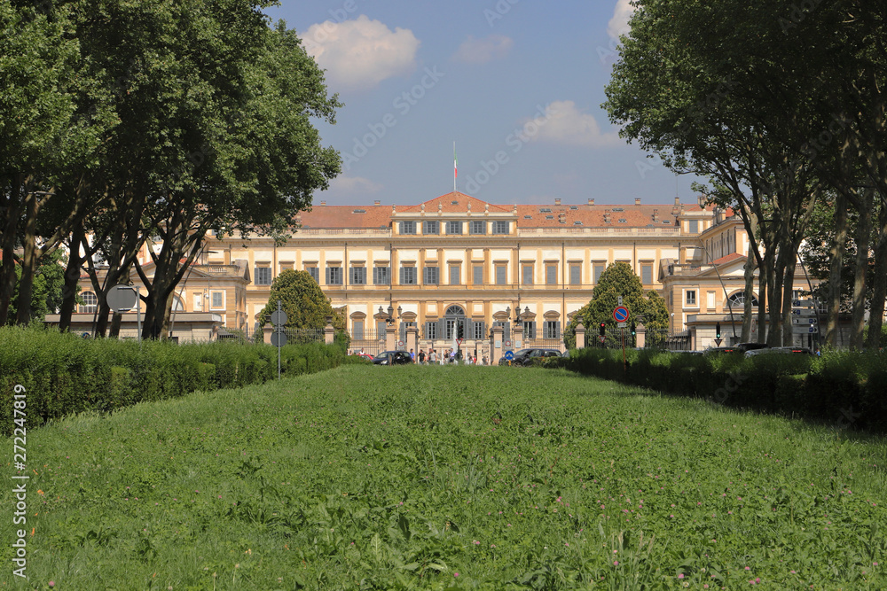  villa reale con prato ed erba a monza in italia, royal villa with lawn and grass in monza city in italy