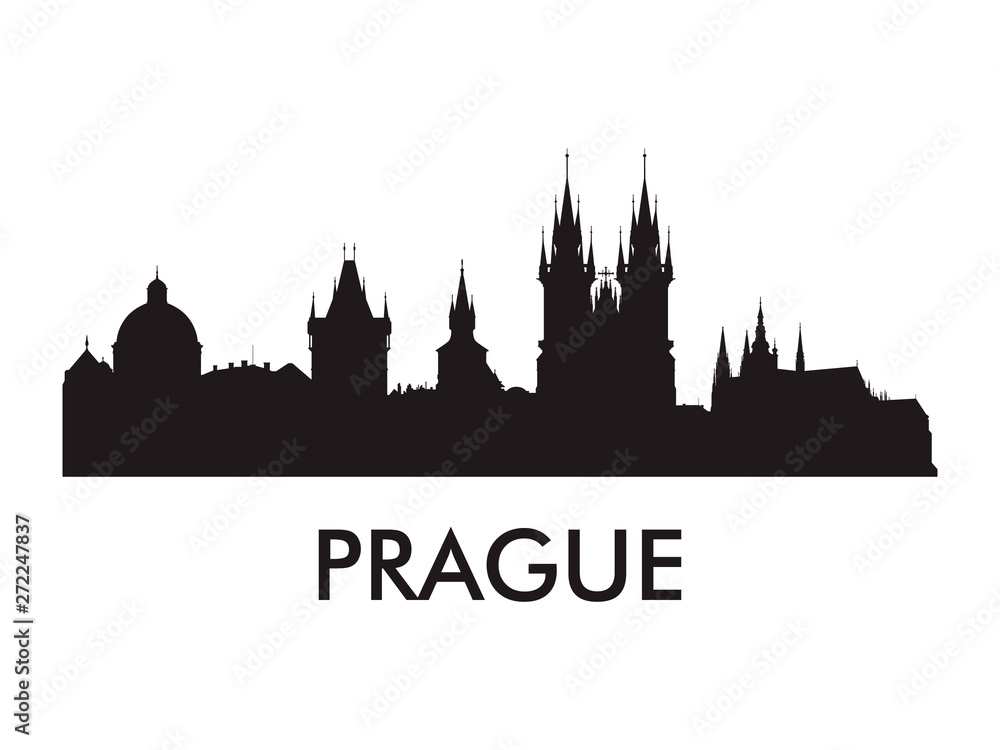 Prague skyline silhouette vector of famous places - obrazy, fototapety, plakaty 