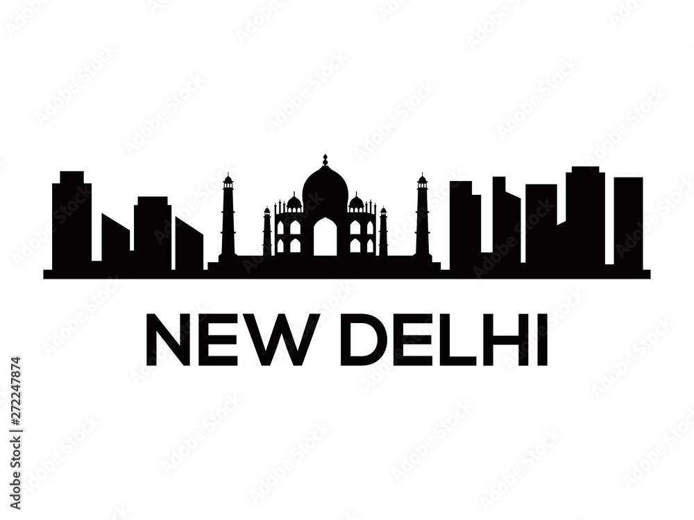 New Delhi skyline silhouette vector of famous places