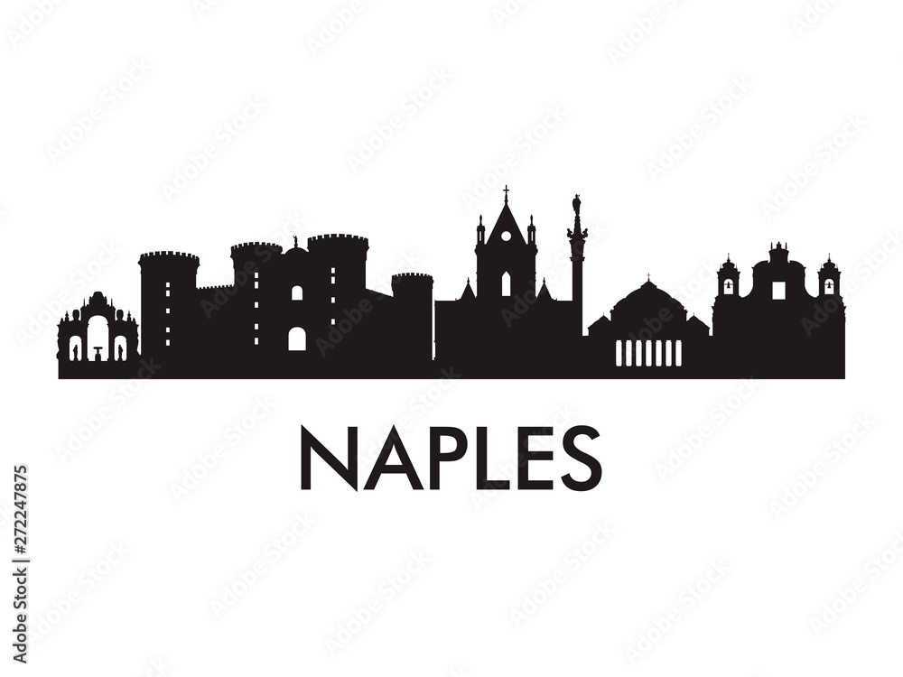 Naples skyline silhouette vector of famous places