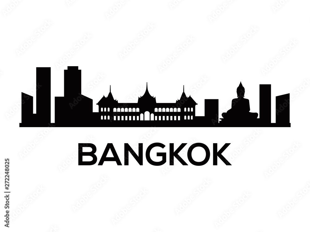 Bangkok skyline silhouette vector of famous places