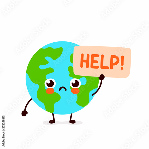 Cute sad Earth planet ask help