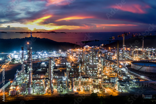 oil refinery and petroleum industry factory zone in Thailand with blue sky and the sunset background