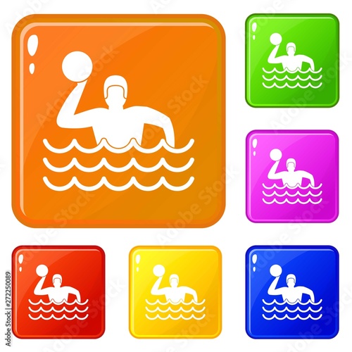 Water polo icons set collection vector 6 color isolated on white background