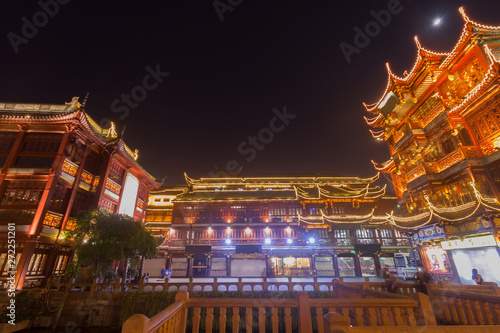 Old town Yuyuan district at night , Shanghai China photo