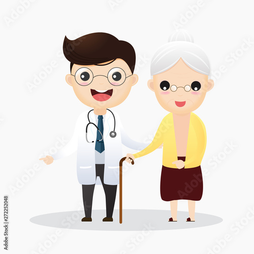 Caring for the elderly. Doctor and and old woman. vector, illustration.