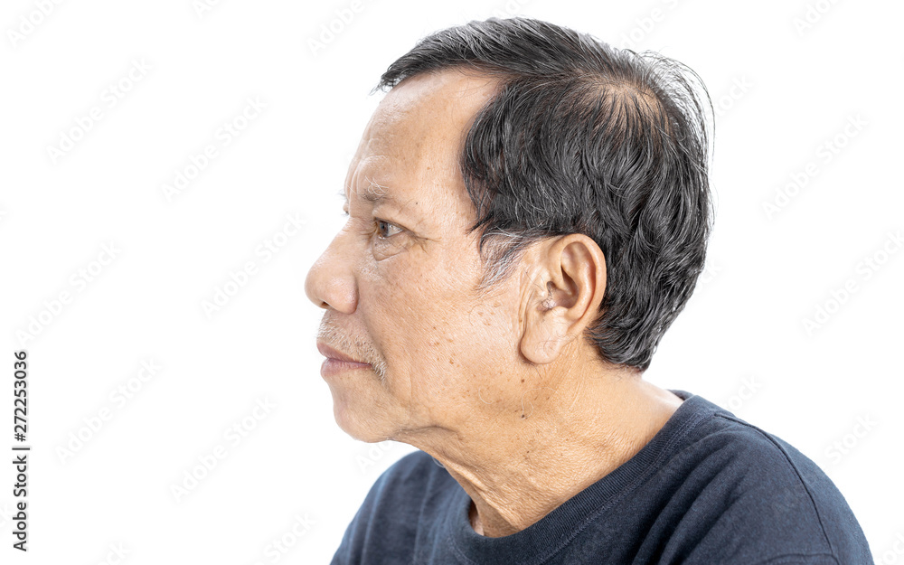 Obraz premium old wrinkled asian man portrait isolated on white background