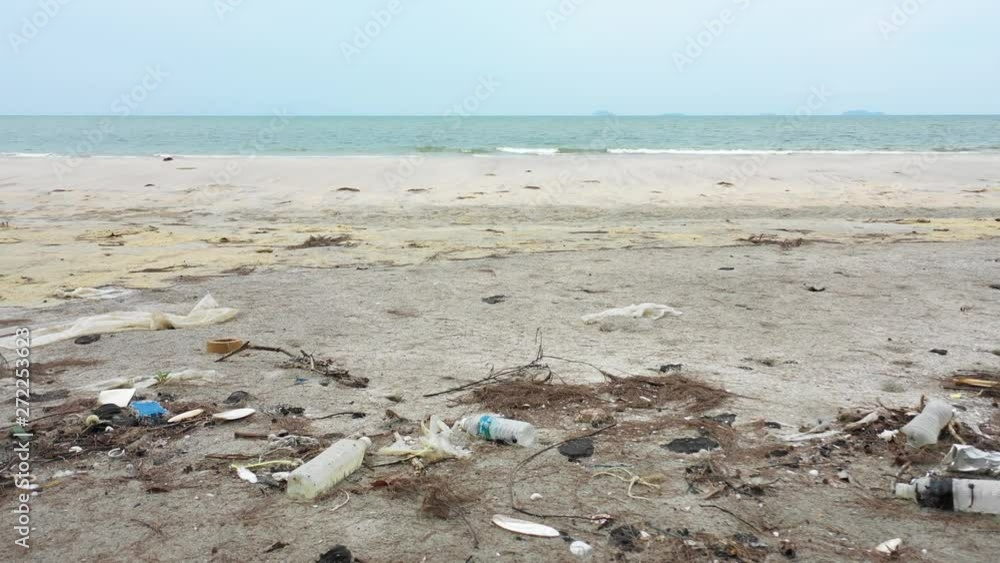 Plastic trash washed up on remote island beach Plastic trash washed up on remote island beach