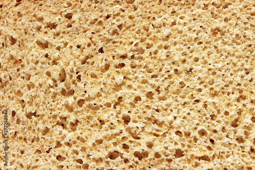 Texture of a cut surface of rye fresh bread closeup