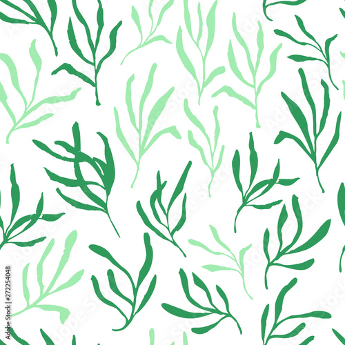 Estragon or tarragon seamless pattern therapeutic green leaf branch. Isolated rosemary vector illustration.