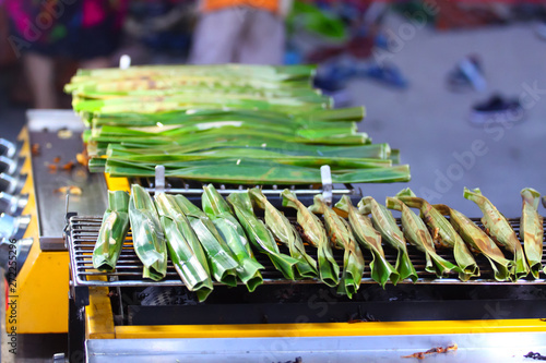 Thai food cooked in banana leaves