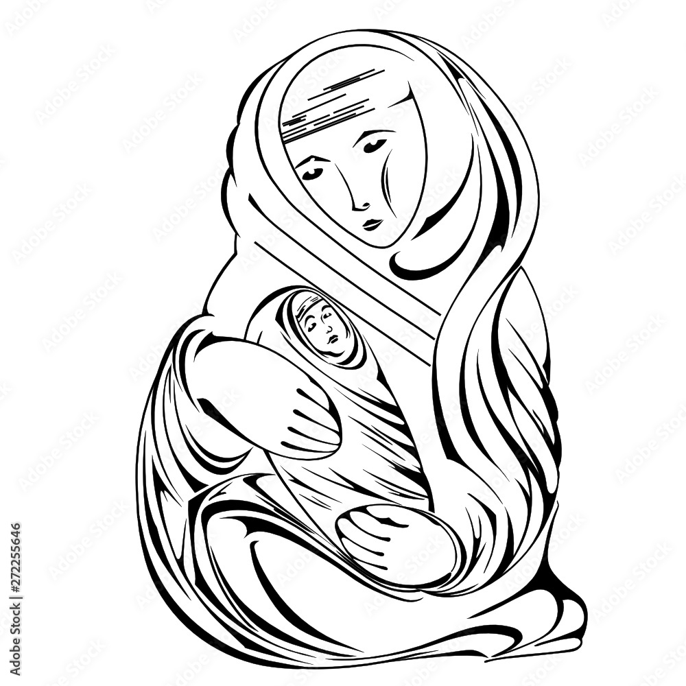 Madonna and child (vector outline illustration) Stock Vector | Adobe Stock