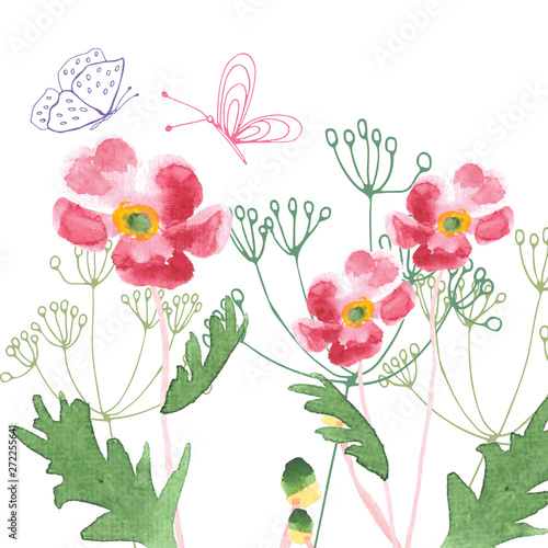 Wallpaper Mural Hand Painted Wildflower floral pattern in the style of watercolor background. Spring flowers seasonal nature background. Illustration of wild flowers for greeting cards, texture, pattern wrap, holiday Torontodigital.ca