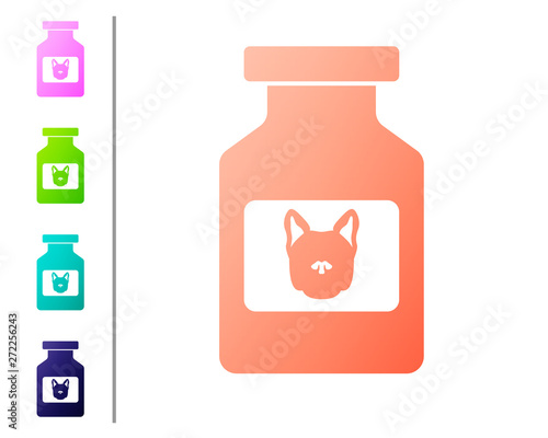 Coral Dog medicine bottle icon isolated on white background. Container with pills. Prescription medicine for animal. Set color icons. Vector Illustration