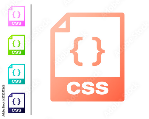 Coral CSS file document icon. Download css button icon isolated on white background. CSS file symbol. Set color icons. Vector Illustration
