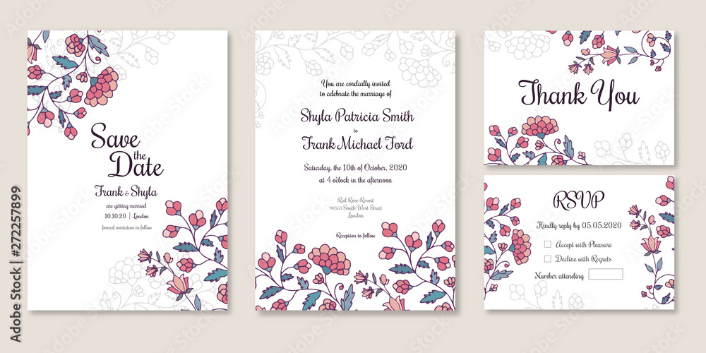 Wedding save the date, invitation, thank you, rsvp card