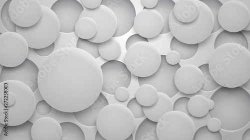 Abstract background of holes and circles with shadows in gray colors