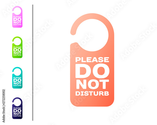 Coral Please do not disturb icon isolated on white background. Hotel Door Hanger Tags. Set color icons. Vector Illustration