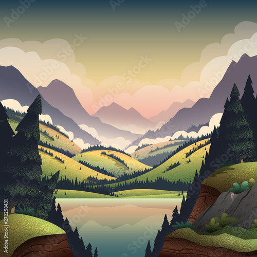 Vector poster for outdoor activities with vibrant cartoon illustrations.