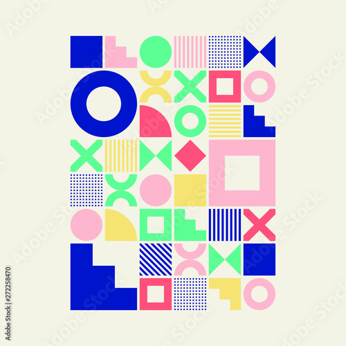 Large colourful modular vector graphic pattern on a grid