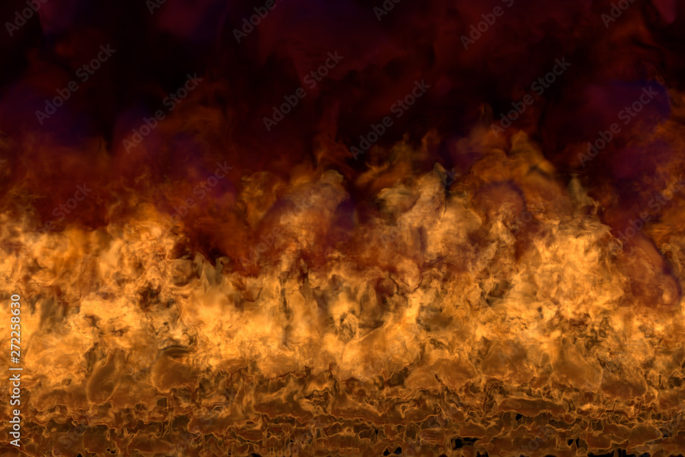 glowing lava on black background, flaming frame with dense smoke - fire from the corners - fire 3D illustration