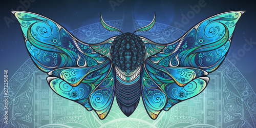 Abstract mystical Moth in psychedelic design. Vector illustration.