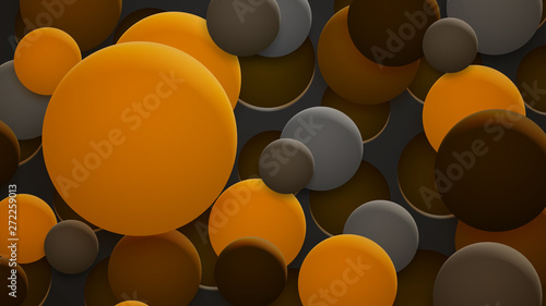 Abstract background of holes and circles with shadows in orange and gray colors