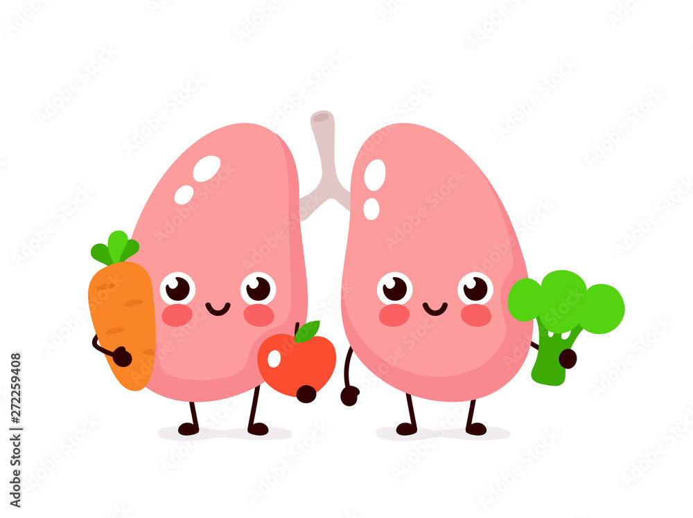 Cute healthy happy lungs character 