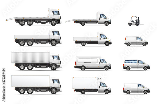 Vector illustrations set of commercial transportation trucks. photo