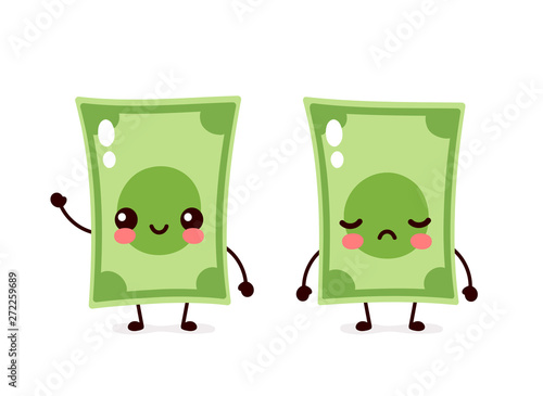 Cute happy smiling and sad money banknote