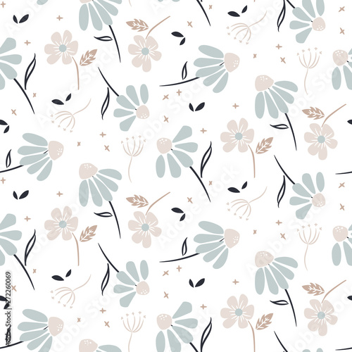 Chamomile flowers modern pattern seamless vector texture.