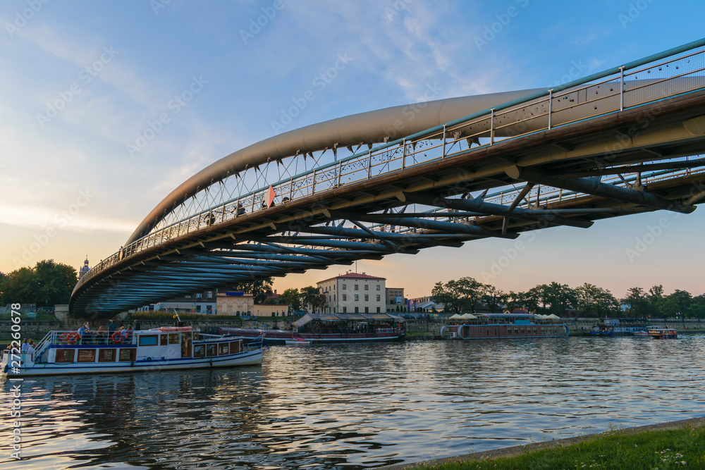 Naklejka premium Father Bernatek footbridge by Vistula (Wisla) river, Krakow, Poland