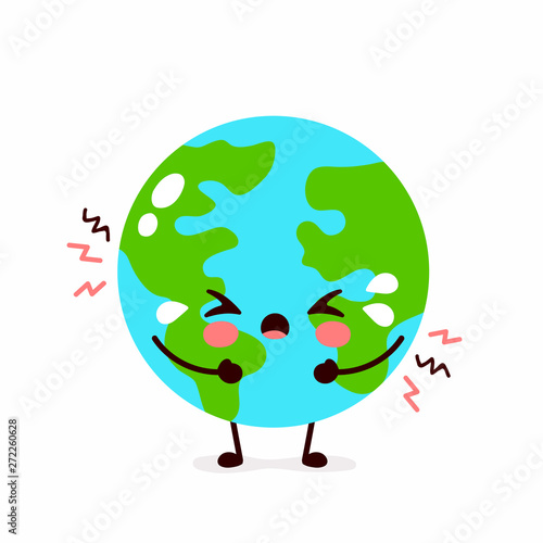 Cute sad cry Earth planet character