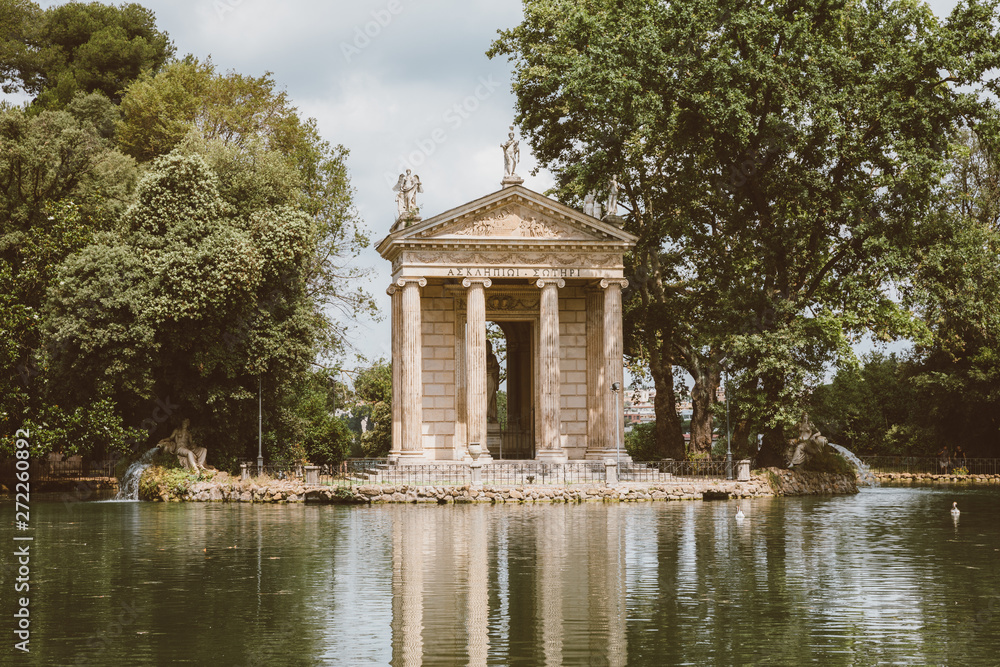 Panoramic view of Temple of Asclepius (Tempio di Esculapio) and lake Panoramic view of Temple of Asclepius (Tempio di Esculapio) and lake