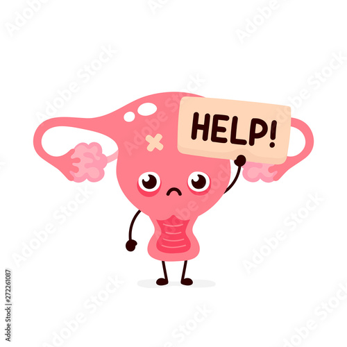 Sad suffering sick cute human uterus 