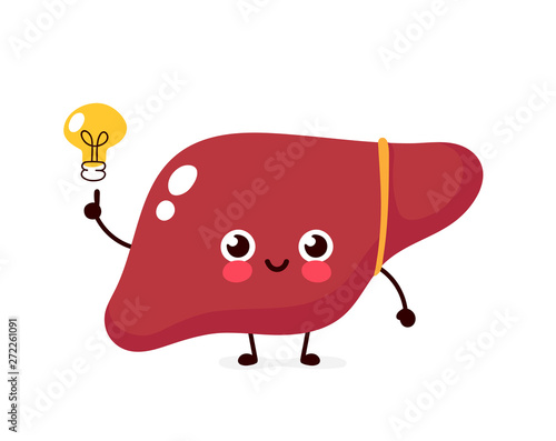 Happy cute liver with lightbulb character